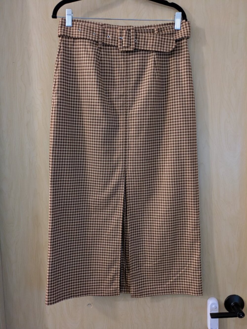 Top Shop Tweed Belted Check Slit Midi Skirt